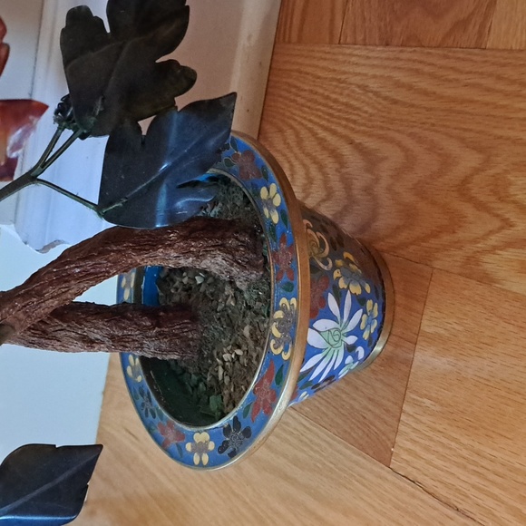 Vintage mid century large carved jade peony flower bonsai tree - Picture 2 of 5